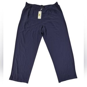 NWT Eileen Fisher Slouchy Ankle in Midnight Silk Georgette Pull-on Crop Pants Lg